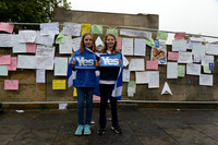 Scotland Referendum Day, YOung Scottish girls wrapped in flags supporting the Yes vote